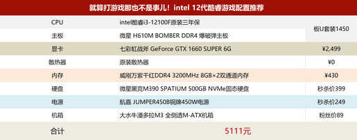 就算打游戏那也不是事儿！intel 12代酷睿游戏配置推荐