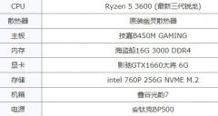 锐龙R5-3600+GTX1660电脑主机清单推荐