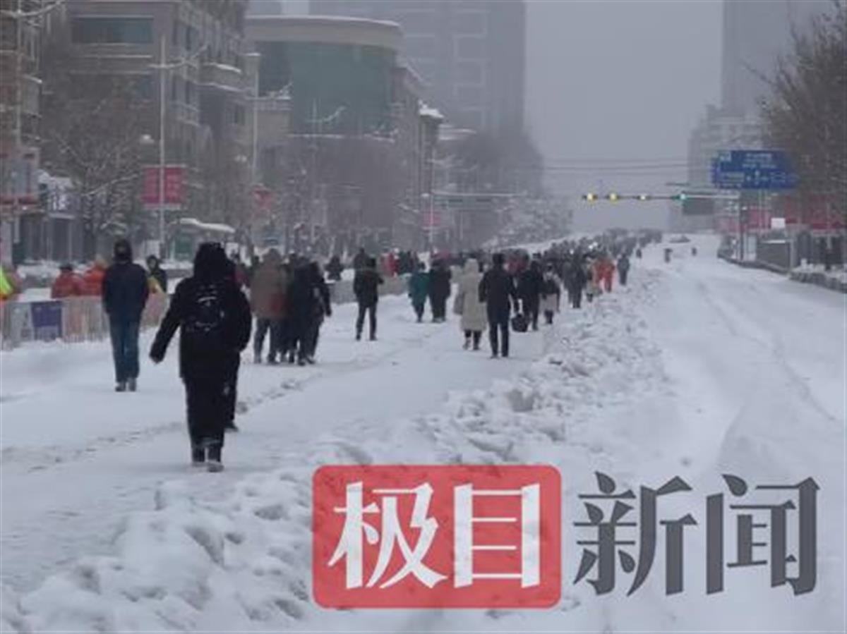 辽宁鞍山暴雪齐膝，公交出租车停运，市民开启走路上班模式