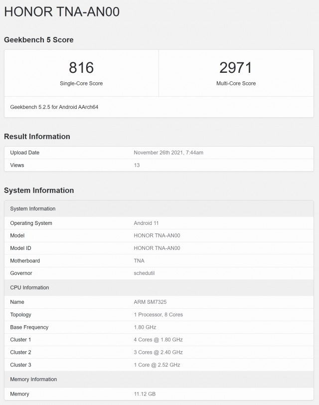 荣耀 60 Pro 现身 GeekBench，搭载骁龙 778G + 芯片组和12GB内存