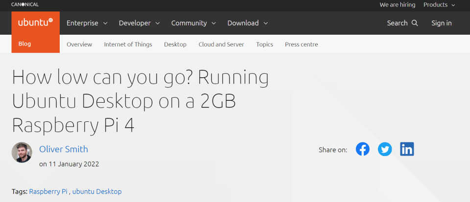 Ubuntu 进一步降低硬件门槛，支持在 2GB 内存的树莓派 4 上运行