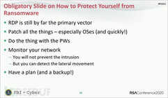 RSA Slide: FBI tips to protect against ransomware